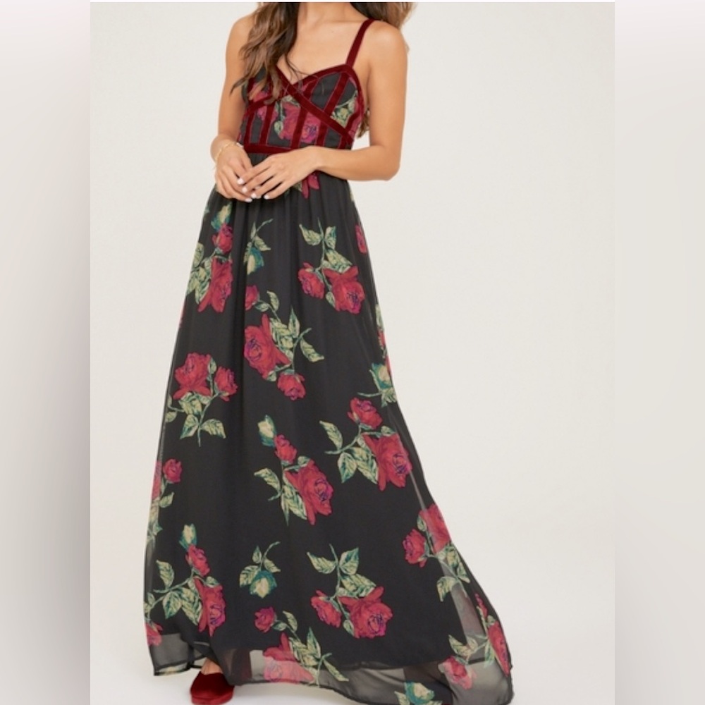 Altar’D State Mariah Floral Maxi Dress in Black NWT Size XS